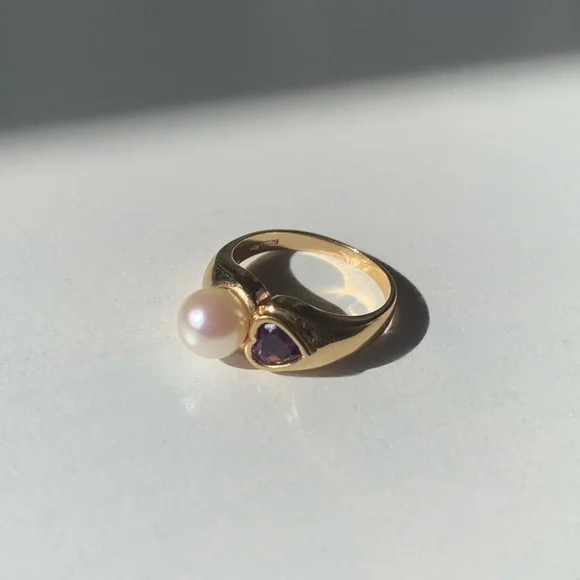 Vintage 14K Pearl and Amethyst Ring 💜 - Picture 3 of 4